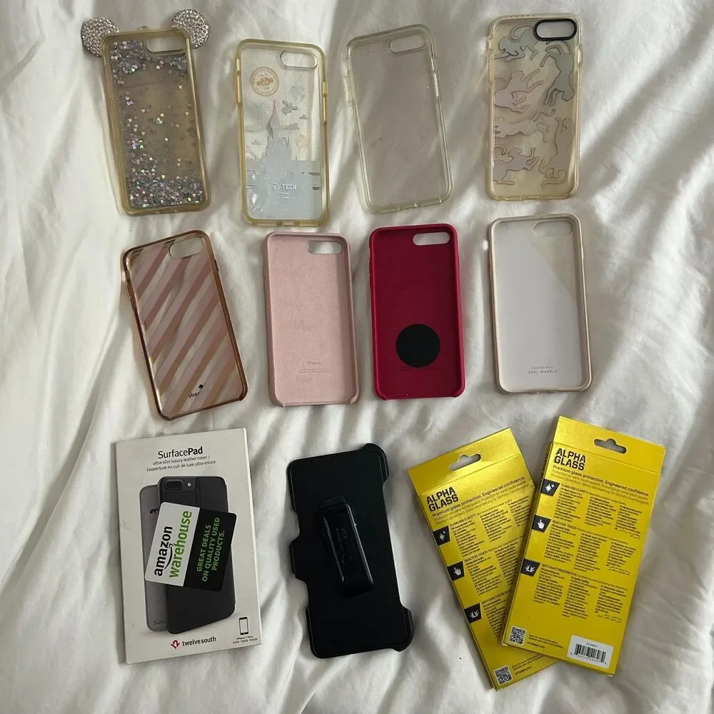 Lot of 9 iPhone 8 Plus or iPhone 7 Plus cases, 1 holster, 2 screen protectors
